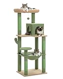 PAWZ Road Katzenbaum mit Metall-Plüsch-Hängematte, Katzenturm mit 2 Condo-Haus 6-stufige, großer oberer Sitzstange grün 143cm