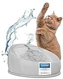 Lucky Kitty Trinkbrunnen für Katze grau I Katzenbrunnen Keramik Handarbeit, hygienisch I Kein Aufladen, kein Filter-Tausch I Trinkbrunnen leise & energiesparend I Wasserspender Katzen plastikfrei