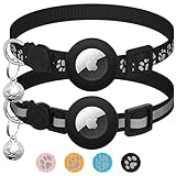 LAFAYI 2er Pack Airtag Katzenhalsband mit Glocke,Reflektierend GPS Tracker Katze Apple Airtag Hülle,Personalisiert Airtag Halsband Katze mit Sicherheitsverschluss,Katzen Halsband,Schwarz