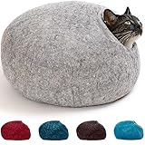 ecocasa Katzenhöhle Katzenbett Katzenhaus XL – auch für große Katzen – außen robust & innen kuschelig weich – 5 Farben – feinste Wolle – Hellgrau