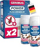 GEROBUG® Anti Floh-Fogger 2 x 150 ml [FLÖHE BEKÄMPFEN] mit Naturwirkstoff: Gift zerfällt nach nur 4 Stunden - Floh-Vernebler Doppelpack für insg. 25 m2 - Effektive Lösung zum Flöhe bekämpfen