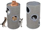 DIP-MAR - Kratztonne - 70cm hoch, Grau | 3 Ebenen, Flauschige Bälle zum Spielen | Katzentonne, Katzen Kratztonne, Kratztonnen für Katzen